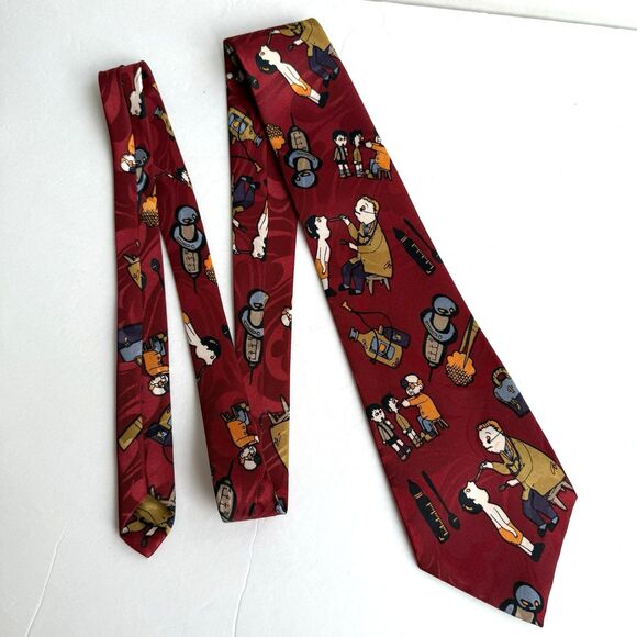 Dimoda DOCTOR PEDIATRICIAN Neck Tie RED Stethoscopes Needles Vintage Necktie - Picture 3 of 5